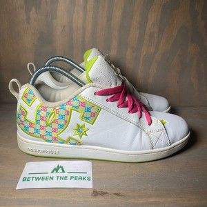 DC Women's Sneakers White with Pink and Green Accents